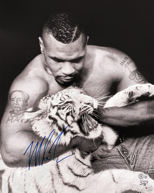 Mike Tyson Autographed 16x20 Photo With Tiger Beckett BAS Stock #206972 - RSA