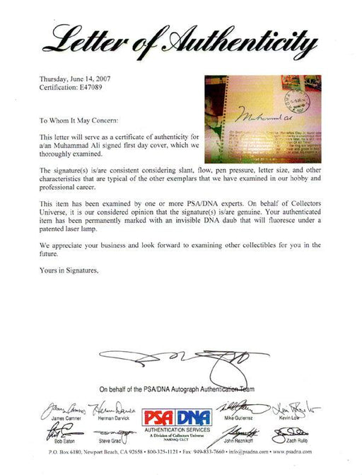 Muhammad Ali Autographed First Day Cover Vintage PSA/DNA #E47089 - RSA