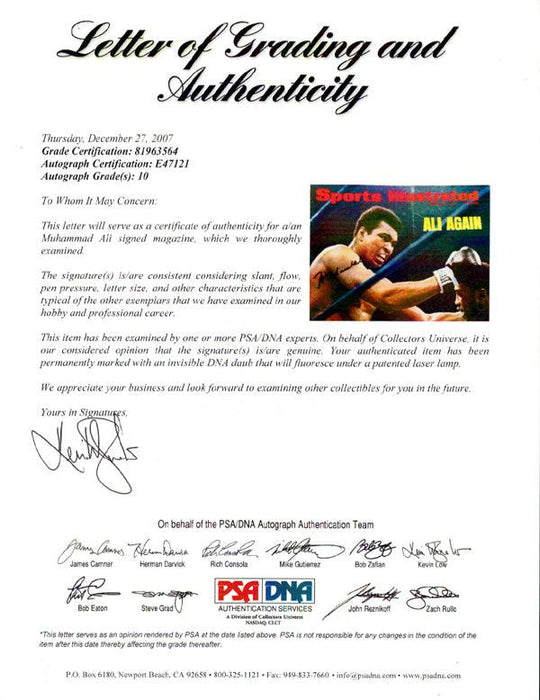 Muhammad Ali Autographed Sports Illustrated Magazine Gem Mint 10 Vintage PSA/DNA #E47121 - RSA