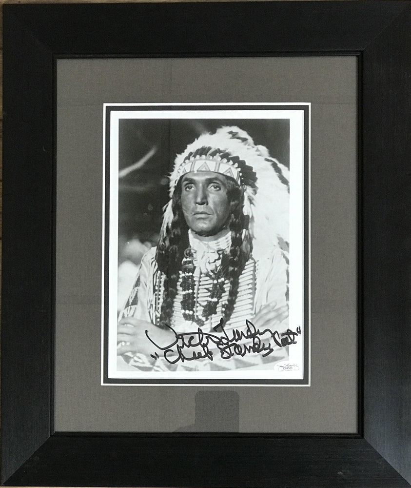 victor lunden signed chief standing pat framed autograph display as chief standing pat from batman j certificate of authenticity