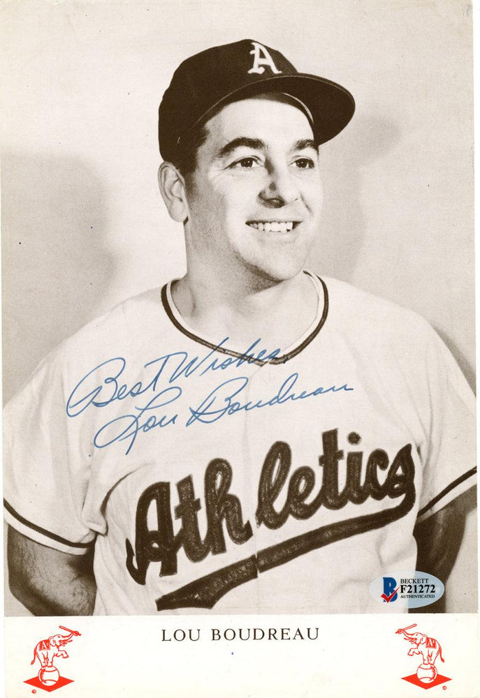 Lou Boudreau Autographed 6.5x9 Photo Kansas City A's "Best Wishes" Beckett BAS #F21272 - RSA