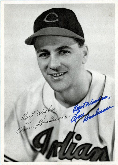 Lou Boudreau Autographed 6.5x9 Photo Picture Pack 1948 Cleveland Indians "Best Wishes" Beckett BAS #F98270 - RSA