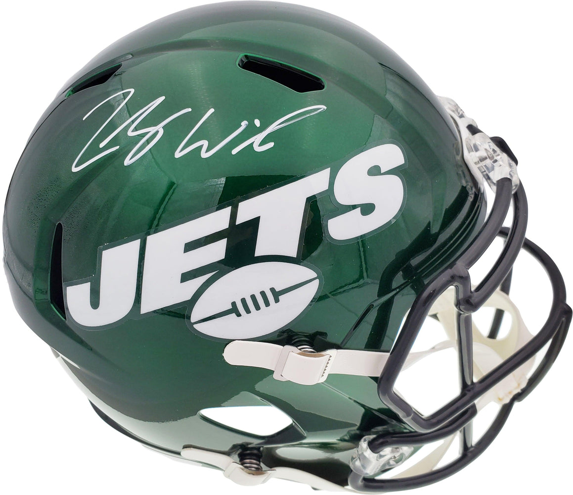 Zach Wilson Autographed New York Jets Green Full Size Replica Speed Helmet Beckett BAS QR Stock #194726 - RSA