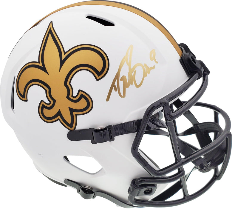 Drew Brees Autographed New Orleans Saints Lunar Eclipse White Full Size Replica Speed Helmet Beckett BAS Stock #193498 - RSA