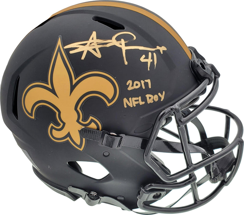 Alvin Kamara Autographed New Orleans Saints Eclipse Black Full Size Authentic Speed Helmet "2017 NFL ROY" Beckett BAS QR Stock #193493 - RSA