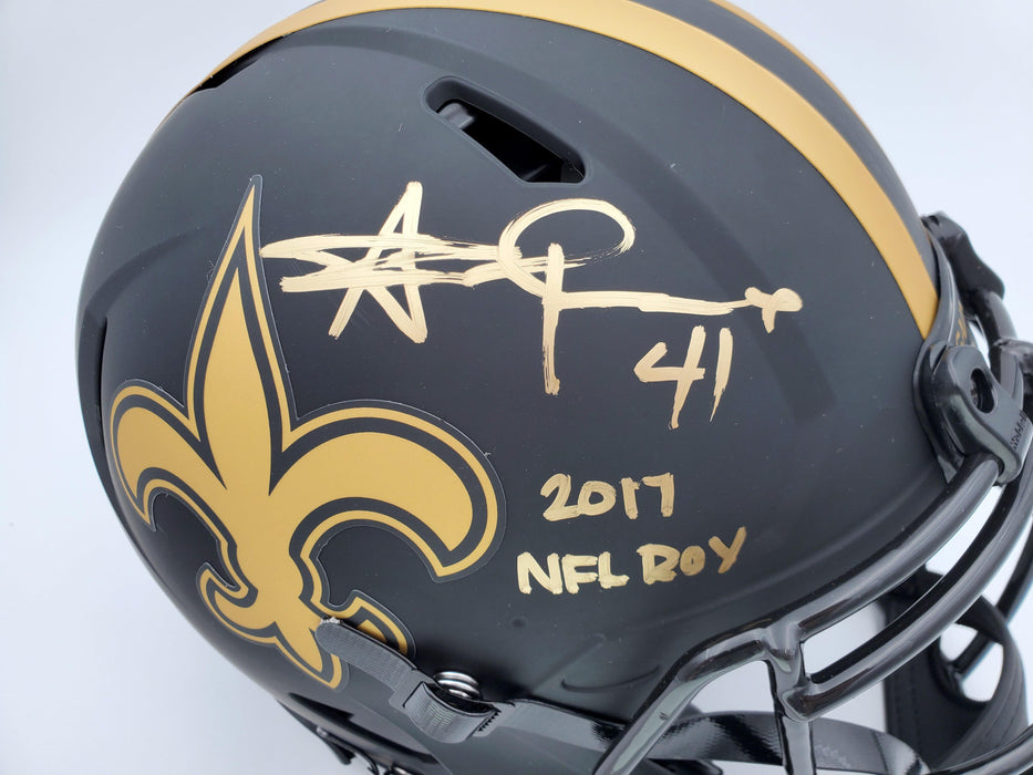 Alvin Kamara Autographed New Orleans Saints Eclipse Black Full Size Authentic Speed Helmet "2017 NFL ROY" Beckett BAS QR Stock #193493 - RSA