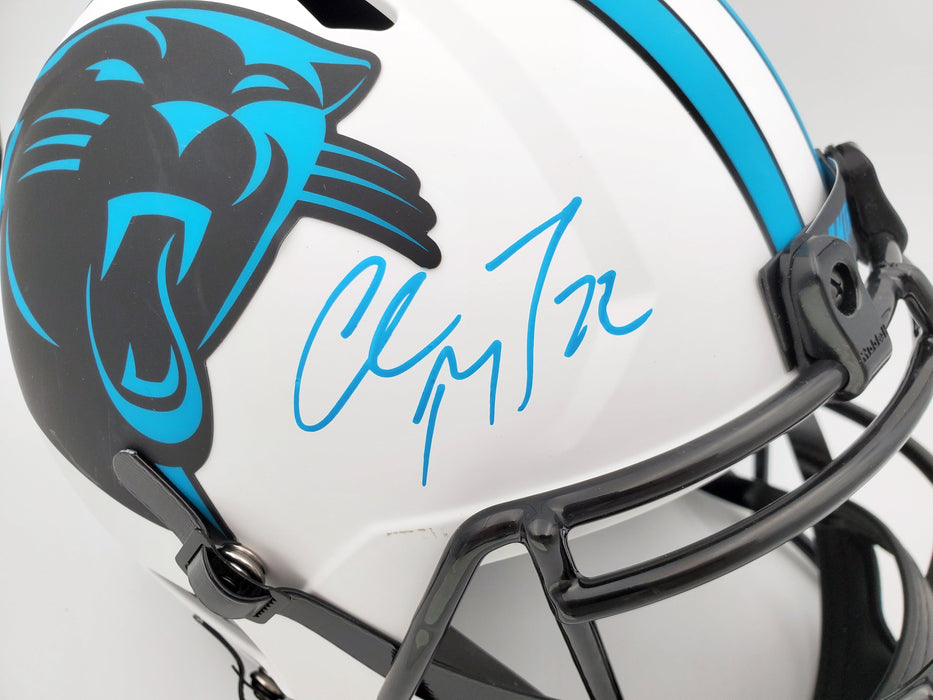 carolina panthers replica football helmet Christian McCaffrey Autographed Carolina Panthers Lunar Eclipse White — RSA
