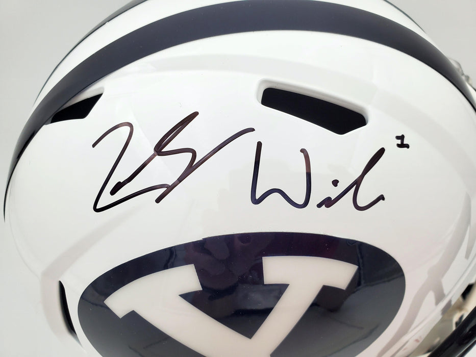 Zach Wilson Autographed BYU Cougars White Full Size Replica Speed Helmet Beckett BAS Stock #191105 - RSA