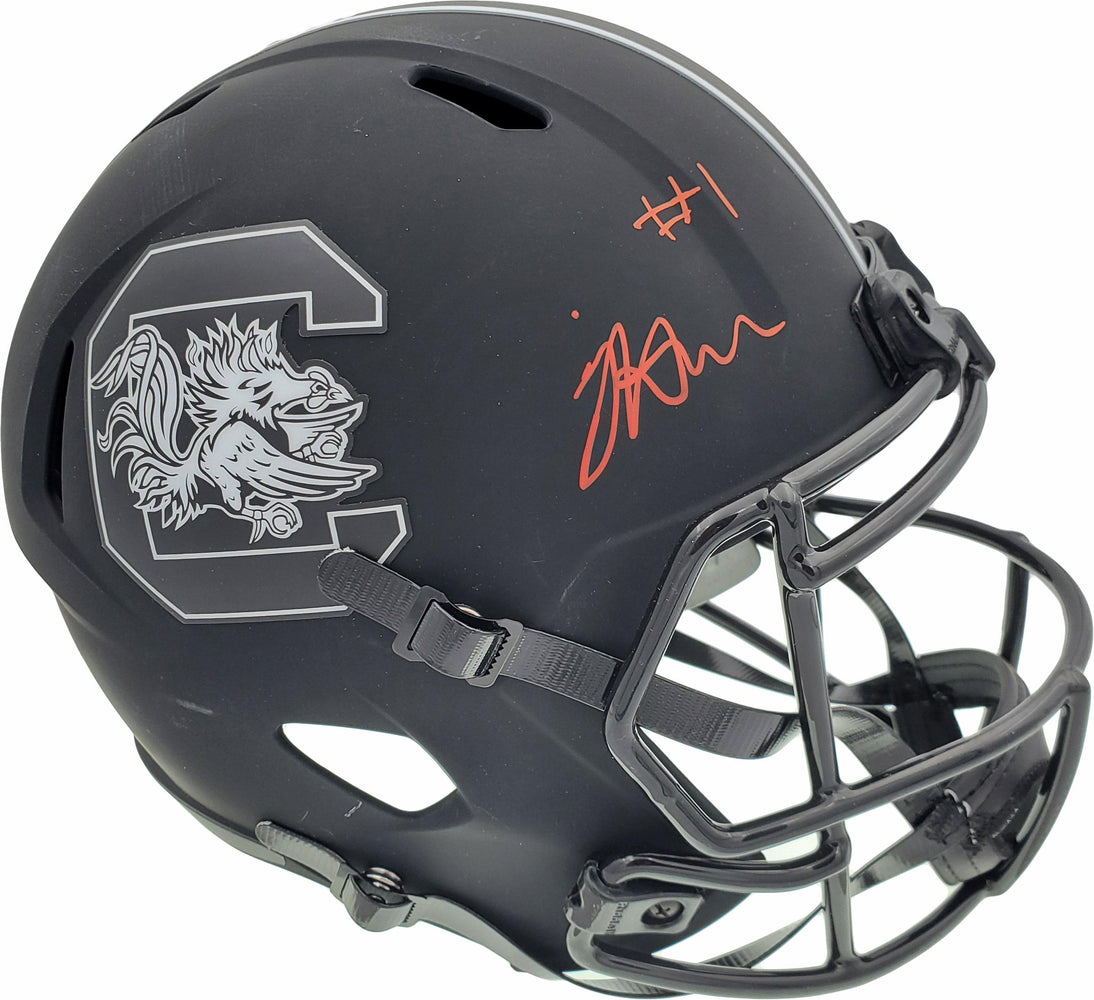 Jaycee Horn Autographed South Carolina Gamecocks Eclipse Black Replica Speed Full Size Helmet On Front Beckett BAS Stock #190012 - RSA