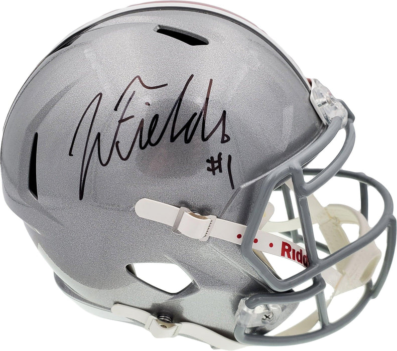 Justin Fields Autographed Ohio State Buckeyes Silver Replica Speed Full Size Helmet Beckett BAS Stock #190011 - RSA