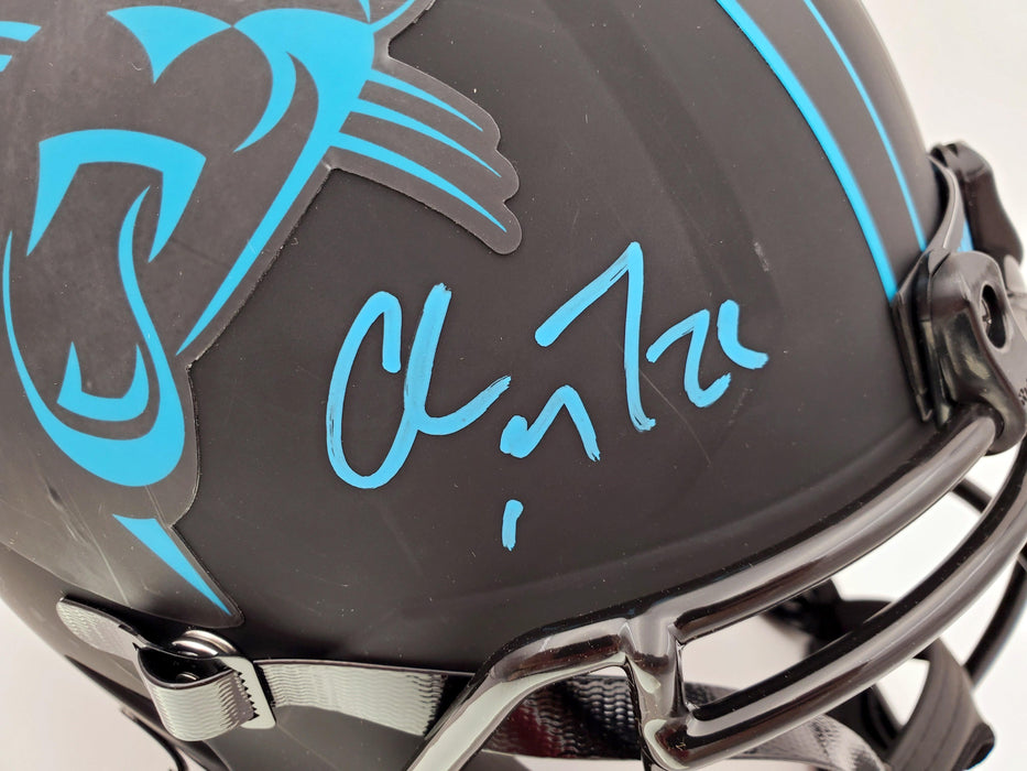 Christian McCaffrey Autographed Carolina Panthers Black Eclipse Full Size Speed Replica Helmet Beckett BAS Stock #185909 - RSA