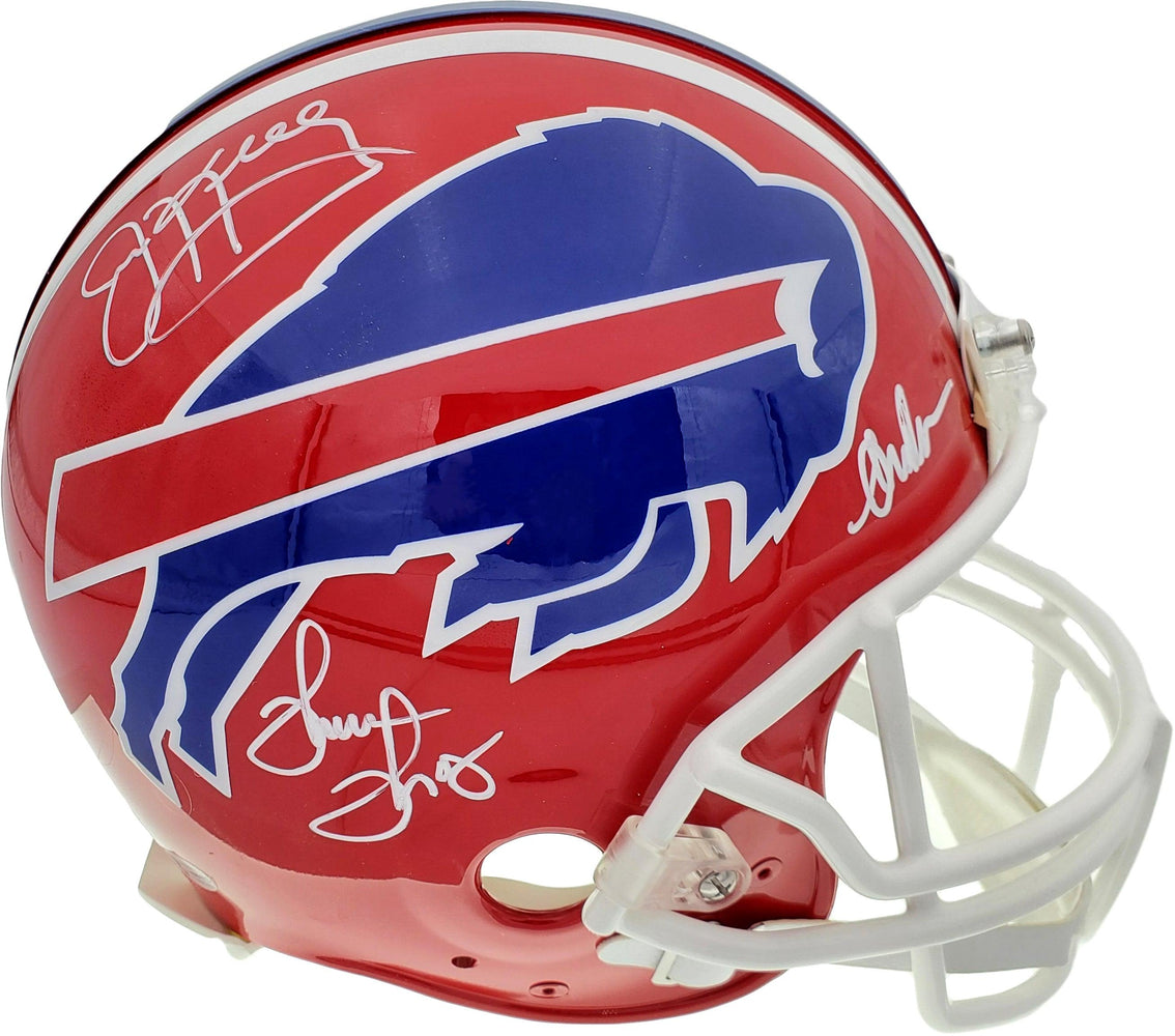 Jim Kelly, Thurman Thomas & Andre Reed Autographed Buffalo Bills Authentic Proline Full Size Red Helmet Beckett BAS Stock #185862 - RSA