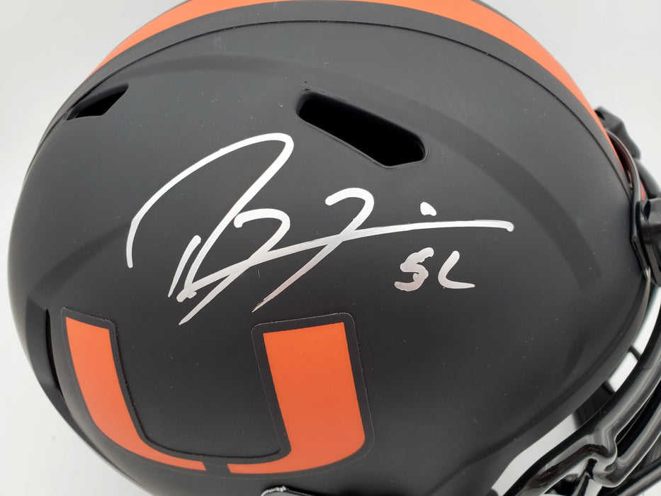Ray Lewis Autographed Eclipse Black Miami Hurricanes Full Size Speed Replica Helmet Beckett BAS Stock #185803 - RSA