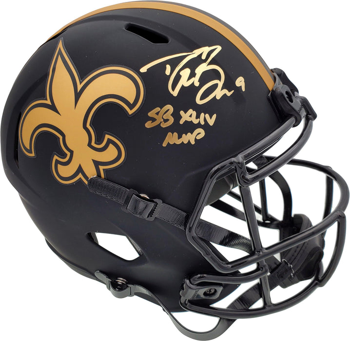 Drew Brees Autographed New Orleans Saints Black Eclipse Full Size Speed Replica Helmet "SB XLIV MVP" Beckett BAS Stock #185737 - RSA