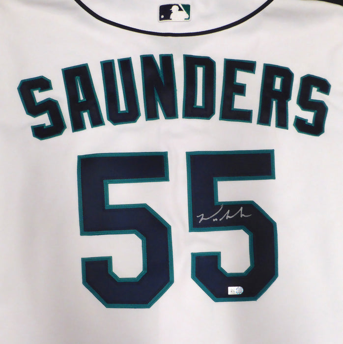 Seattle Mariners Michael Saunders Autographed White Authentic Majestic Jersey Size 48 MLB Holo #HZ028679