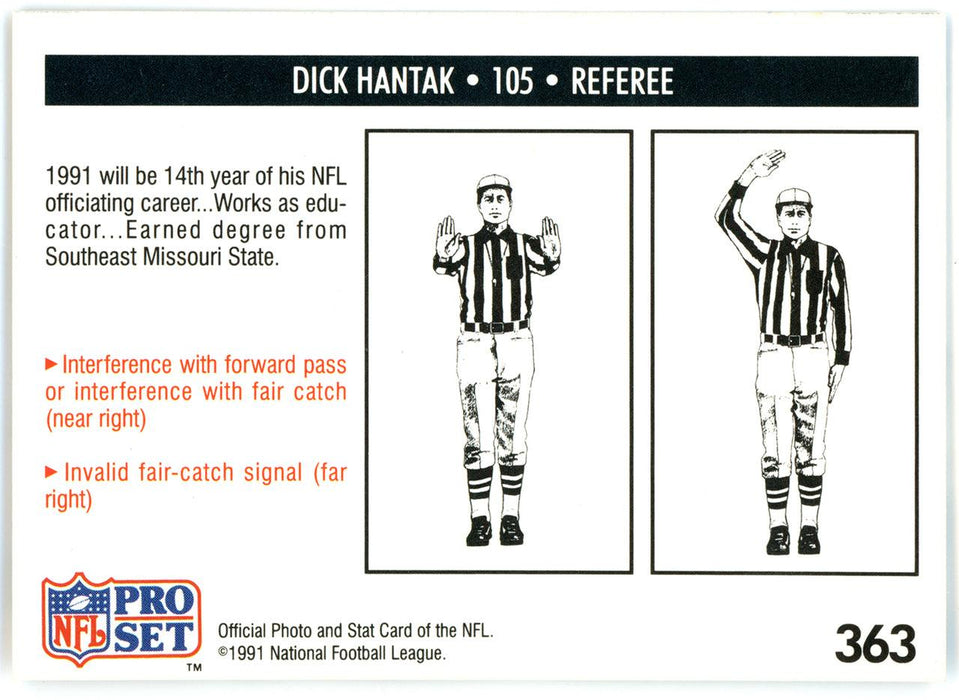 Dick Hantak Autographed 1991 Pro Set Card #363 NFL Official SKU #145996 - RSA