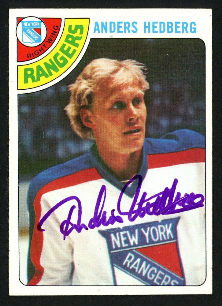 Anders Hedberg Autographed 1978-79 Topps Card #25 New York Rangers SKU #153514 - RSA