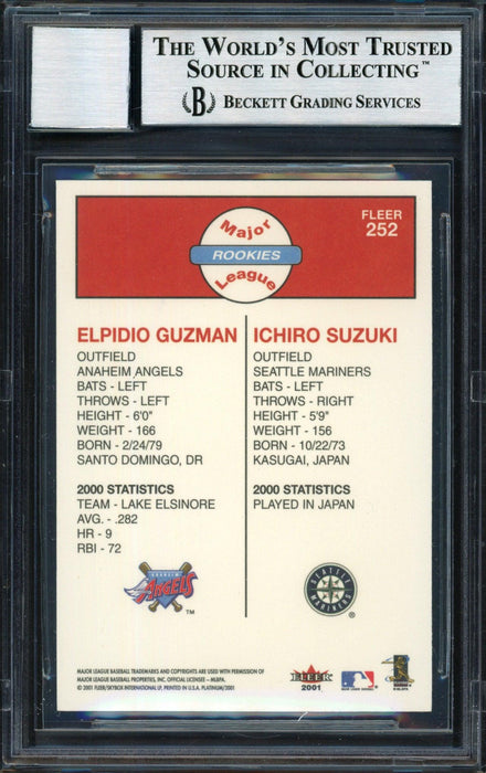 Ichiro Suzuki Autographed 2001 Fleer Platinum Rookie Card #252 Seattle Mariners Auto Grade 10 Beckett BAS #12490649 - RSA