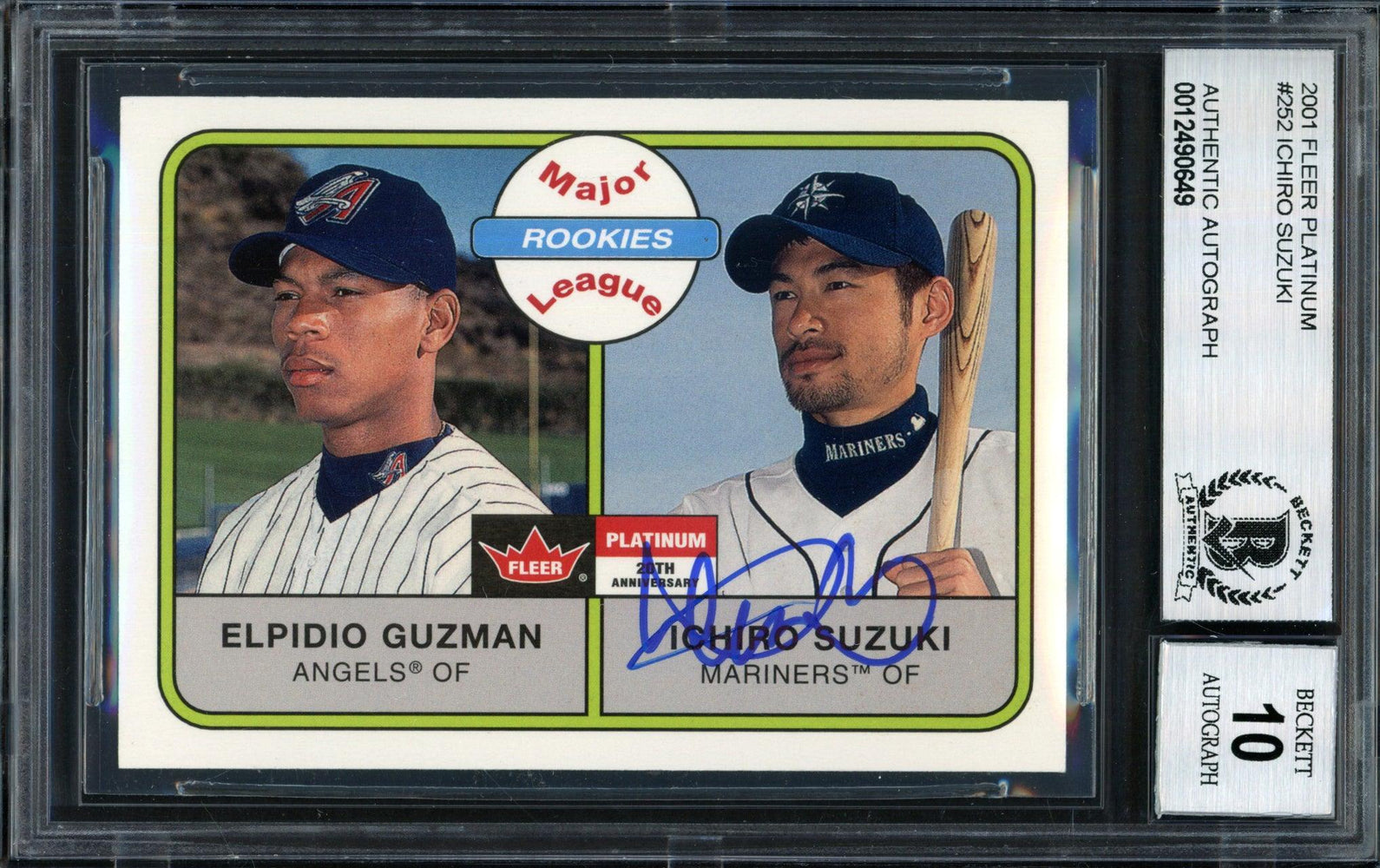 Ichiro Suzuki Autographed 2001 Fleer Platinum Rookie Card #252 Seattle Mariners Auto Grade 10 Beckett BAS #12490649 - RSA