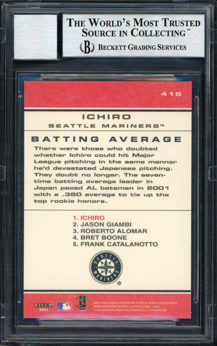 Ichiro Suzuki Autographed 2001 Fleer Platinum Chart Toppers Rookie Card #416 Seattle Mariners Auto Grade 10 Beckett BAS #12490855 - RSA