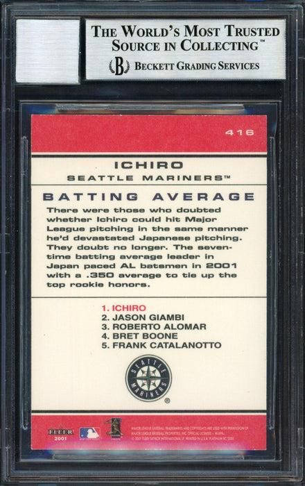 Ichiro Suzuki Autographed 2001 Fleer Platinum Chart Toppers Rookie Card #416 Seattle Mariners Auto Grade 10 Beckett BAS #12490856 - RSA