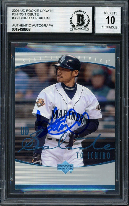 Ichiro Suzuki Autographed 2001 Upper Deck Rookie Update Rookie Card #38 Seattle Mariners Auto Grade 10 Beckett BAS #12490936 - RSA