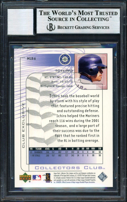 Ichiro Suzuki Autographed 2002 Upper Deck Collectors Club Card #MLB6 Seattle Mariners Auto Grade 10 Beckett BAS #12490997 - RSA