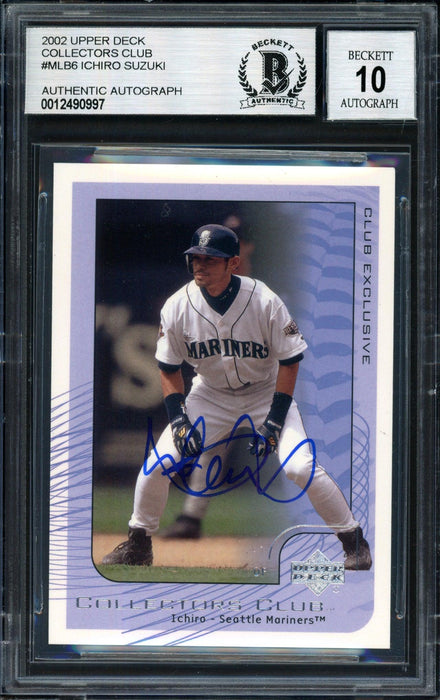 Ichiro Suzuki Autographed 2002 Upper Deck Collectors Club Card #MLB6 Seattle Mariners Auto Grade 10 Beckett BAS #12490997 - RSA