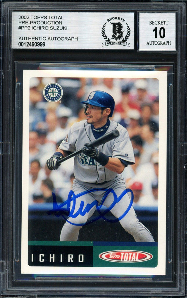 Ichiro Suzuki Autographed 2002 Topps Total Card #PP2 Seattle Mariners Auto Grade 10 Beckett BAS #12490999 - RSA