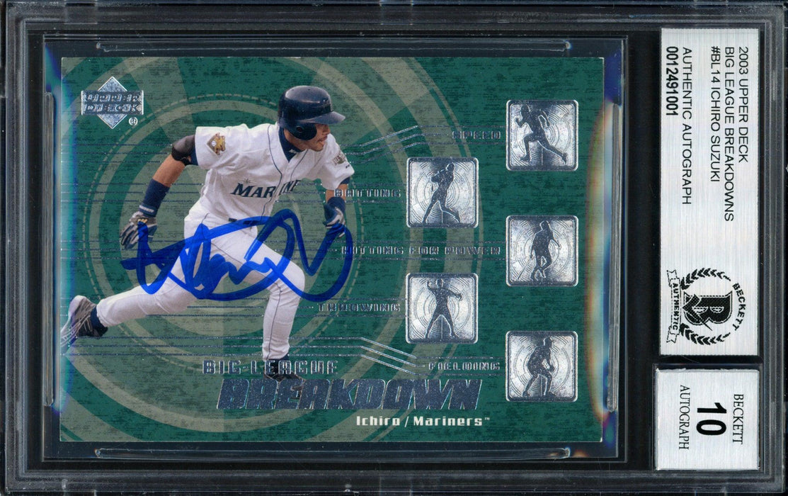 Ichiro Suzuki Autographed 2003 Upper Deck Big League Breakdown Card #BL14 Seattle Mariners Auto Grade 10 Beckett BAS #12491001 - RSA