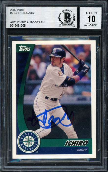 Ichiro Suzuki Autographed 2002 Topps Post Card #9 Seattle Mariners Auto Grade 10 Beckett BAS #12491005 - RSA