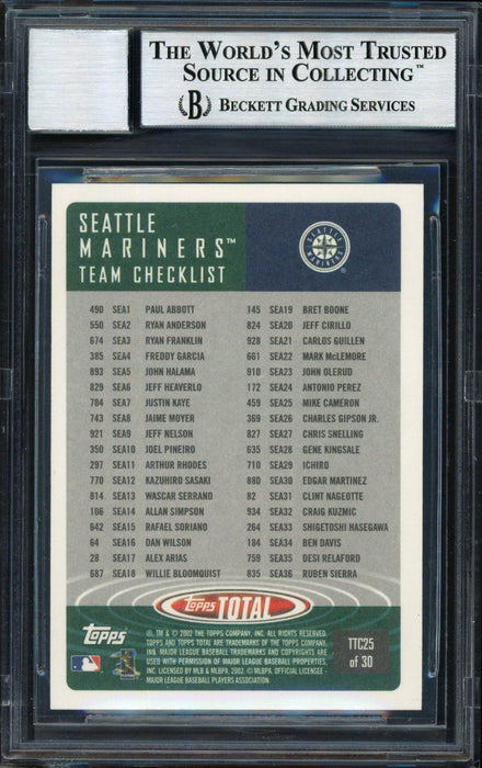 Ichiro Suzuki Autographed 2002 Topps Total Card #25 Seattle Mariners Auto Grade 10 Beckett BAS #12491007 - RSA