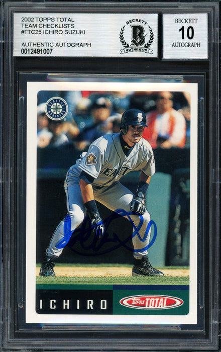 Ichiro Suzuki Autographed 2002 Topps Total Card #25 Seattle Mariners Auto Grade 10 Beckett BAS #12491007 - RSA