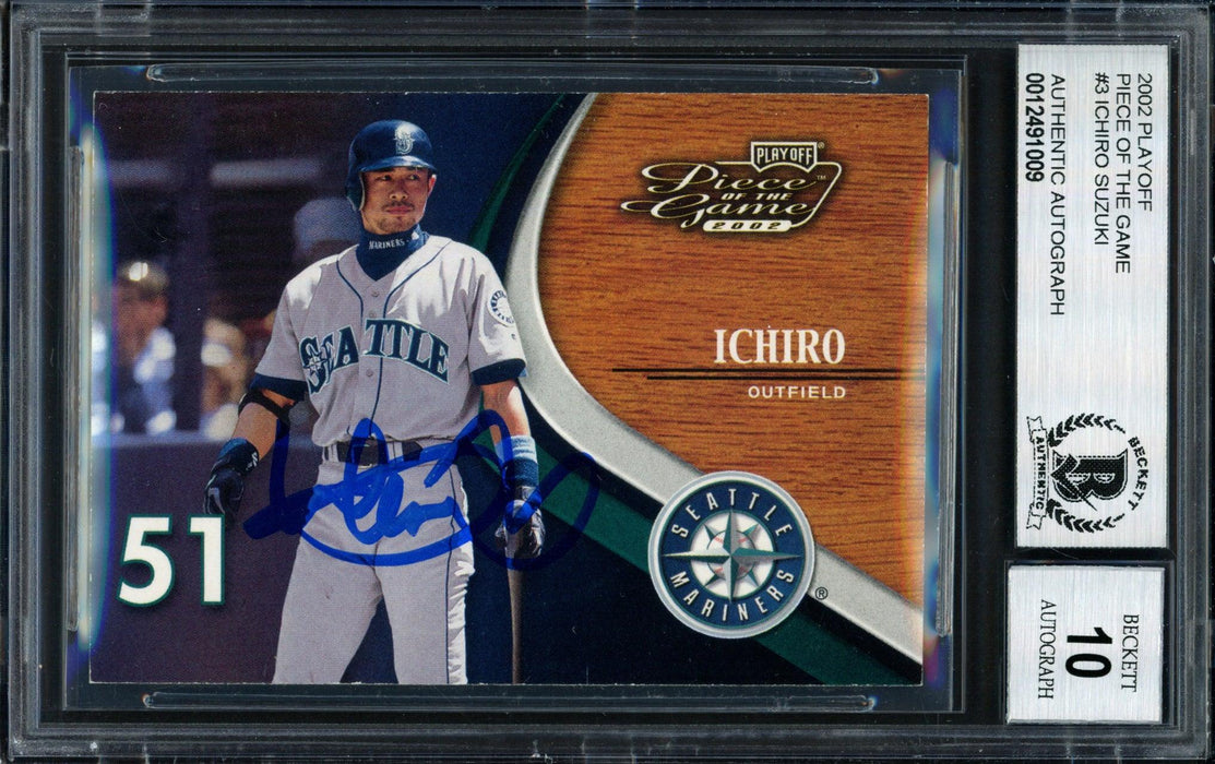 Ichiro Suzuki Autographed 2002 Playoff Piece of the Game Card #3 Seattle Mariners Auto Grade 10 Beckett BAS #12491009 - RSA