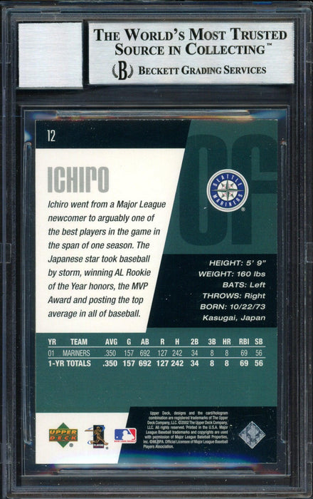 Ichiro Suzuki Autographed 2002 Upper Deck Diamond Collection Card #12 Seattle Mariners Auto Grade 10 Beckett BAS #12491046 - RSA