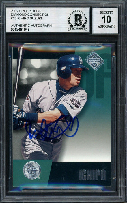 Ichiro Suzuki Autographed 2002 Upper Deck Diamond Collection Card #12 Seattle Mariners Auto Grade 10 Beckett BAS #12491046 - RSA