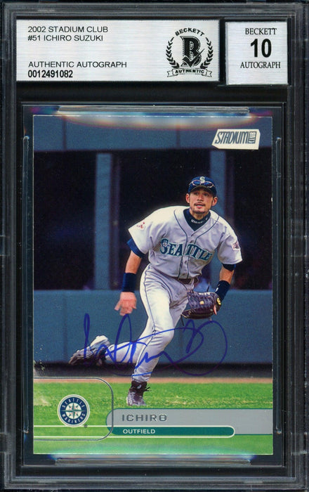 Ichiro Suzuki Autographed 2002 Topps Stadium Club Card #51 Seattle Mariners Auto Grade 10 Beckett BAS #12491082 - RSA