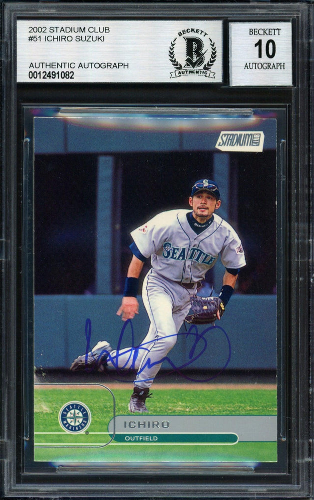 Ichiro Suzuki Autographed 2002 Topps Stadium Club Card #51 Seattle Mariners Auto Grade 10 Beckett BAS #12491082 - RSA