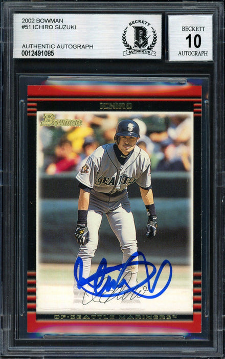 Ichiro Suzuki Autographed 2002 Bowman Card #51 Seattle Mariners Auto Grade 10 Beckett BAS #12491085 - RSA