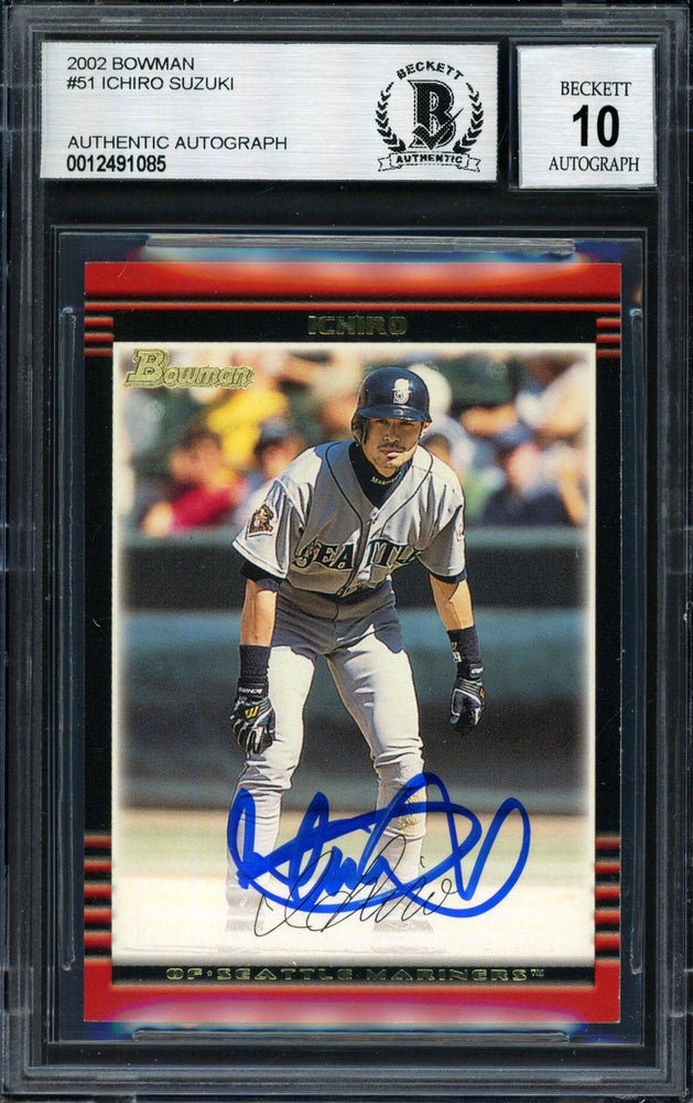 Ichiro Suzuki Autographed 2002 Bowman Card #51 Seattle Mariners Auto Grade 10 Beckett BAS #12491085 - RSA