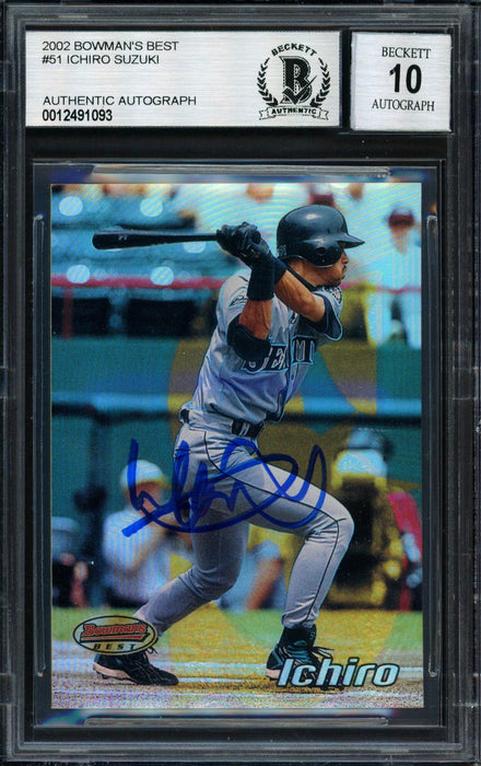 Ichiro Suzuki Autographed 2002 Bowman's Best Card #51 Seattle Mariners Auto Grade 10 Beckett BAS #12491093 - RSA