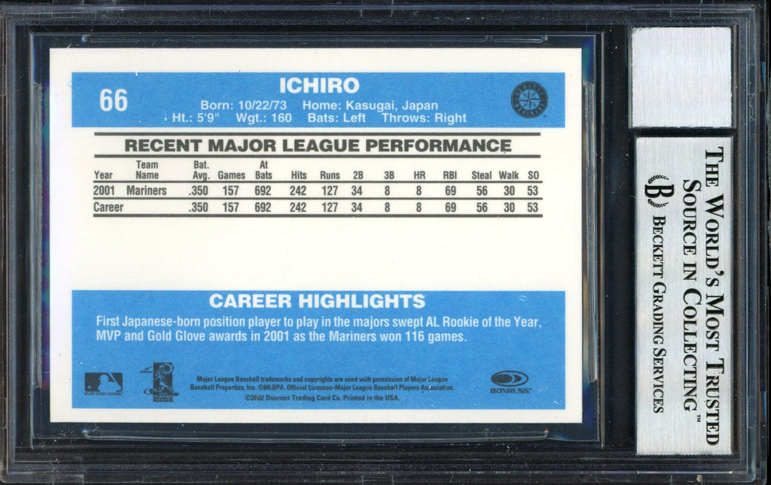 Ichiro Suzuki Autographed 2002 Donruss Originals Card #66 Seattle Mariners Auto Grade 10 Beckett BAS #12491125 - RSA