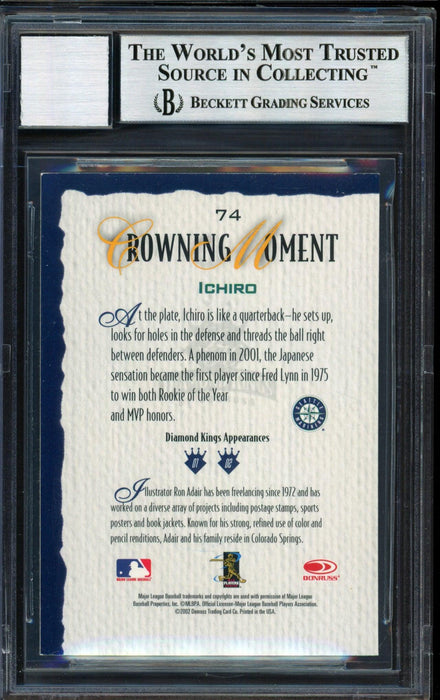Ichiro Suzuki Autographed 2002 Donruss Diamond Kings Card #74 Seattle Mariners Auto Grade 10 Beckett BAS Stock #182505 - RSA