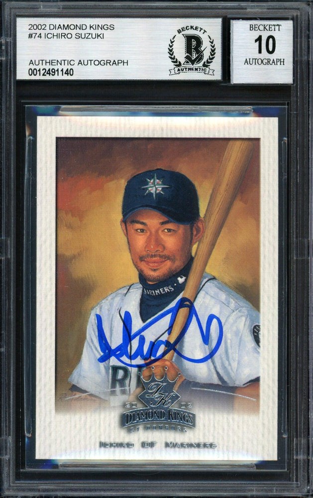 Ichiro Suzuki Autographed 2002 Donruss Diamond Kings Card #74 Seattle Mariners Auto Grade 10 Beckett BAS Stock #182505 - RSA