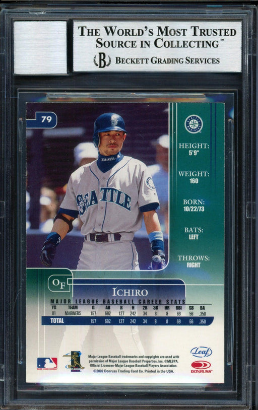 Ichiro Suzuki Autographed 2002 Leaf Rookie & Stars Card #79 Seattle Mariners Auto Grade 10 Beckett BAS #12491143 - RSA