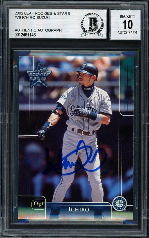 Ichiro Suzuki Autographed 2002 Leaf Rookie & Stars Card #79 Seattle Mariners Auto Grade 10 Beckett BAS #12491143 - RSA