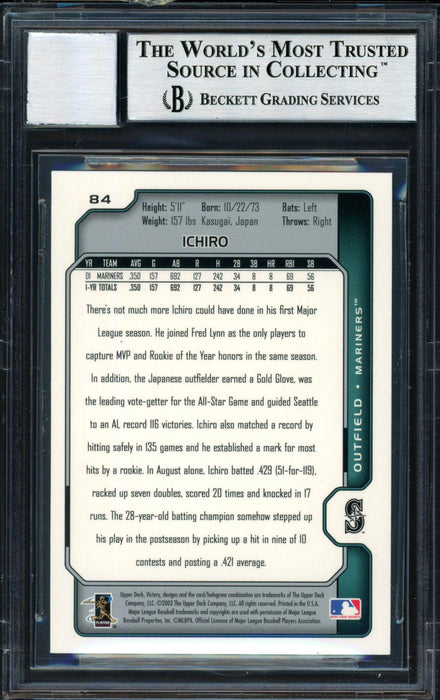 Ichiro Suzuki Autographed 2002 Upper Deck Victory Card #84 Seattle Mariners Auto Grade 10 Beckett BAS #12491152 - RSA