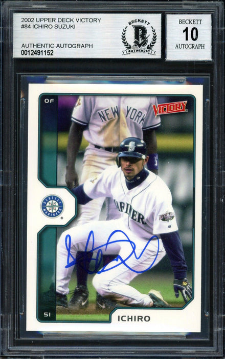 Ichiro Suzuki Autographed 2002 Upper Deck Victory Card #84 Seattle Mariners Auto Grade 10 Beckett BAS #12491152 - RSA