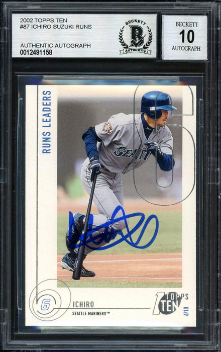 Ichiro Suzuki Autographed 2002 Topps Ten Card #87 Seattle Mariners Auto Grade 10 Beckett BAS #12491158 - RSA