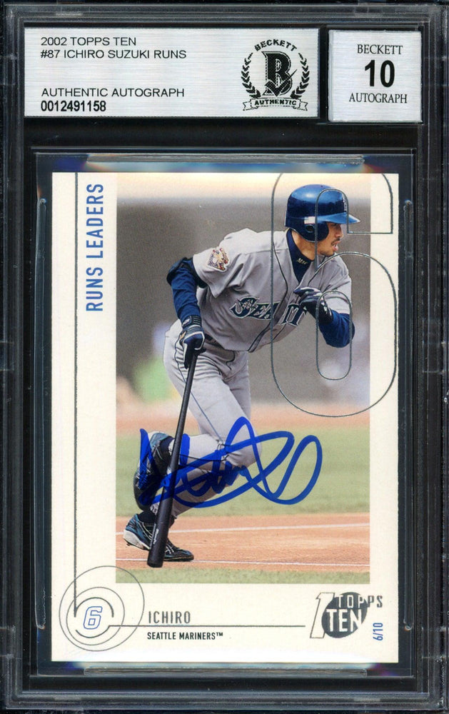 Ichiro Suzuki Autographed 2002 Topps Ten Card #87 Seattle Mariners Auto Grade 10 Beckett BAS #12491158 - RSA